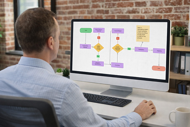 Man showing a diagram on a computer
